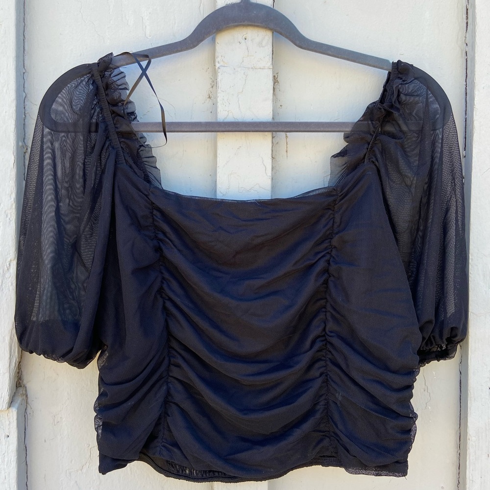 Mesh Ruffle Crop Top